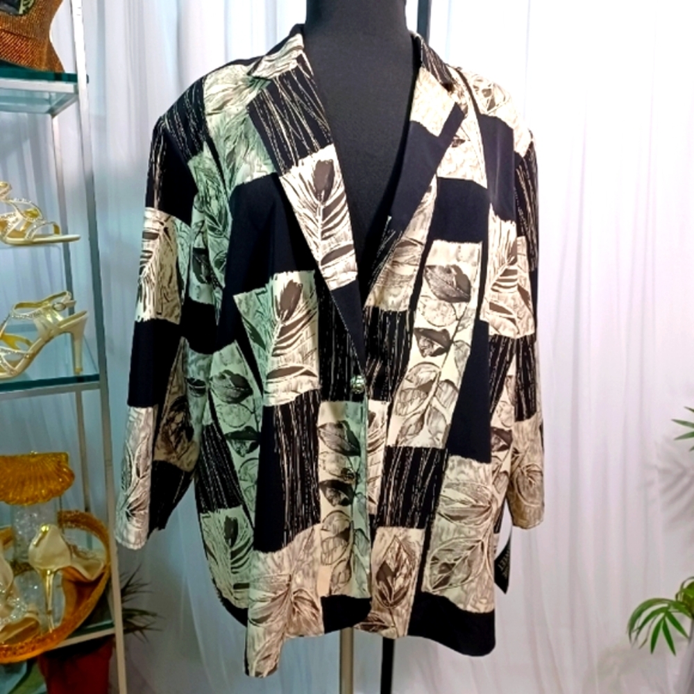 Vintage  Maggie Sweet Blazer/Jacket, Black and Multicolored, 3x Petite